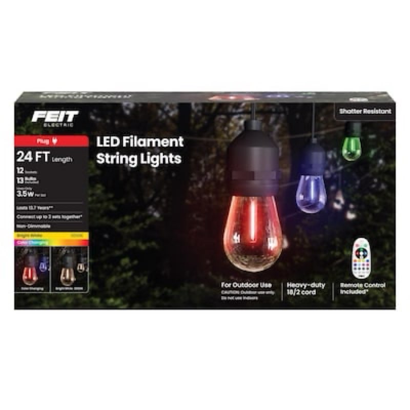 feit electric feit led string lights w/remote control multicolored 24 ft. 13 lights