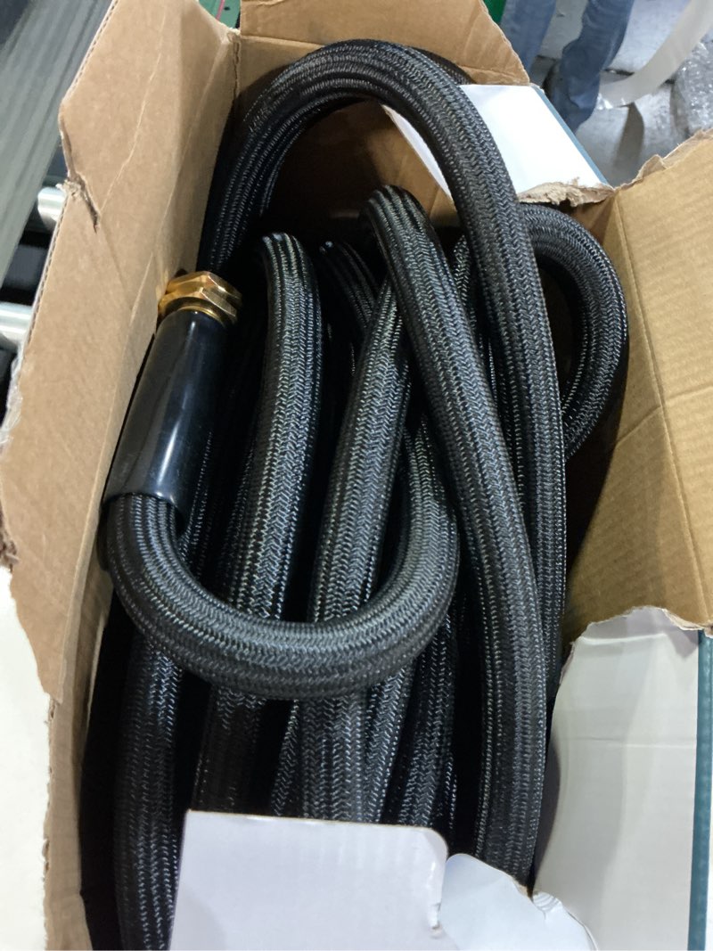 Condition photo showing As Is for garden hose 100ft non-expanding, lightweight hose with 10-function nozzle, leak-proof, no-knot, easy to carry, wear-resistant, sturdy 3/4ght flexible water hose for yard garden outdoor black 100ft