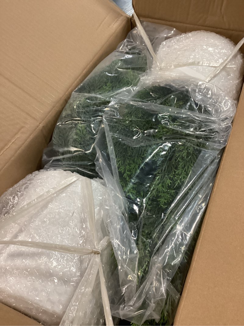 Condition photo showing Good Condition for Briful 27” Artificial Cedar Topiary Tree in White Planter, 2PCS – Realistic Faux Evergreen Floor Plant with Layered Leaves, Decorative Indoor Outdoor Potted Shrub for Home, Office, Patio, Porch 2 Pack 27'' White Pot 27in