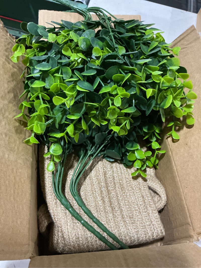Condition photo showing New/Like New for dahey 2 pack wall hanging rope basket (5.5"w×6.2"h) with artificial eucalyptus, jute woven storage organizer flower plants basket farmhouse rustic wall decor for porch living room bedroom entryway