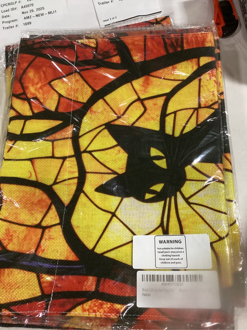 Black Cat Garden Flag 12x18 Inch Double Sided, Burlap Stained Glass Halloween Banner, Outdoor Fall Y