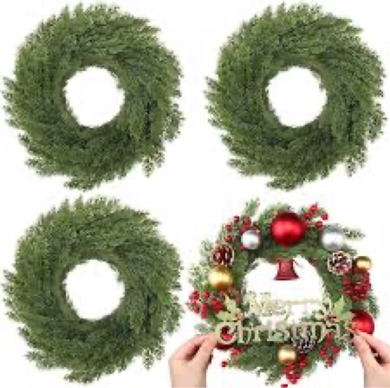 Zeyune Christmas DIY Green Wreath 14 Inch Artificial Christmas Wreaths Faux Plain Wreaths for Decora