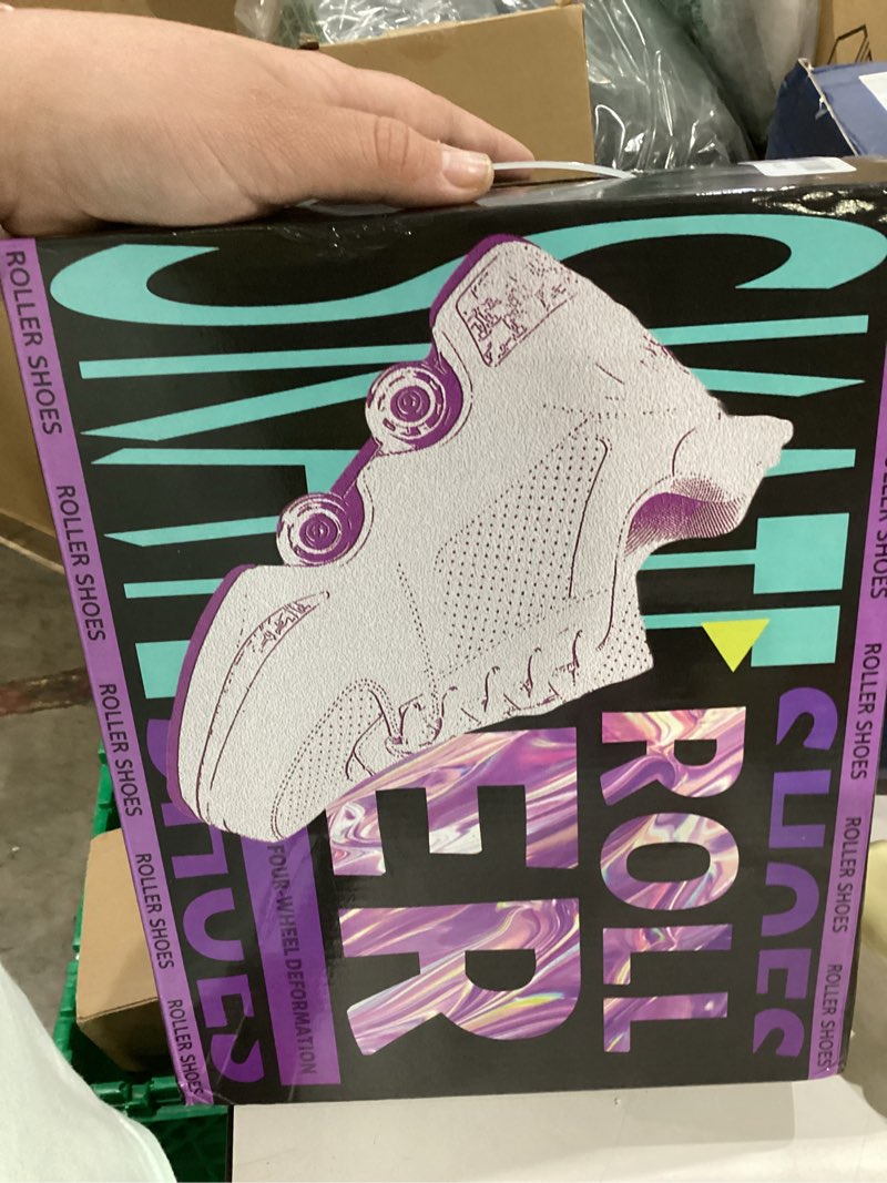 Condition photo showing New/Like New for Double-Row Deform Wheel Automatic Walking Shoes Invisible Deformation Roller Skate 2 in 1 Removable Pulley Skates Skating Parkour White Silver 7.5