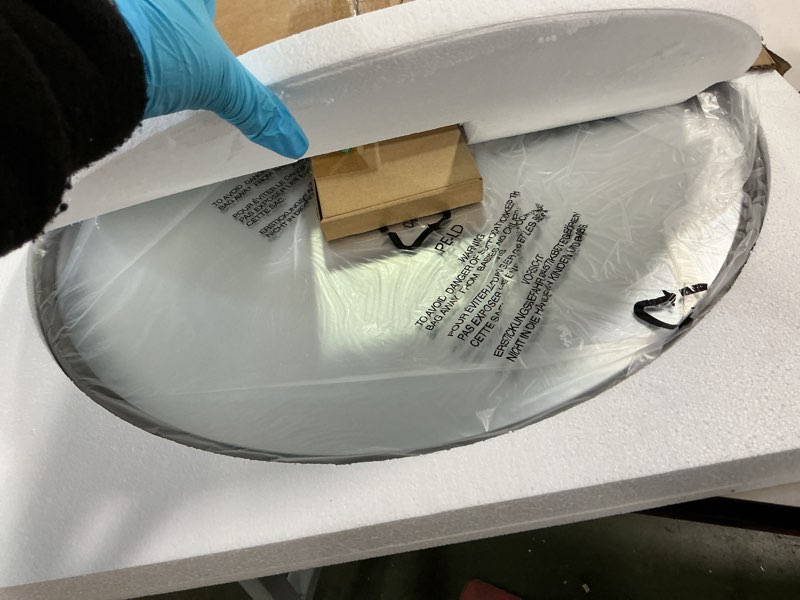 Condition photo showing New/Like New for TokeShimi 24 Inch Circle Bathroom Mirror Brushed Nickel, Tempered Round Wall Mirror, Shatterproof 24x24 Hanging Wall Mirrored Farmhouse for Bedroom, Entryway, Restroom, Vanity, Living Room 24"L x 24"W Brushed Nickel