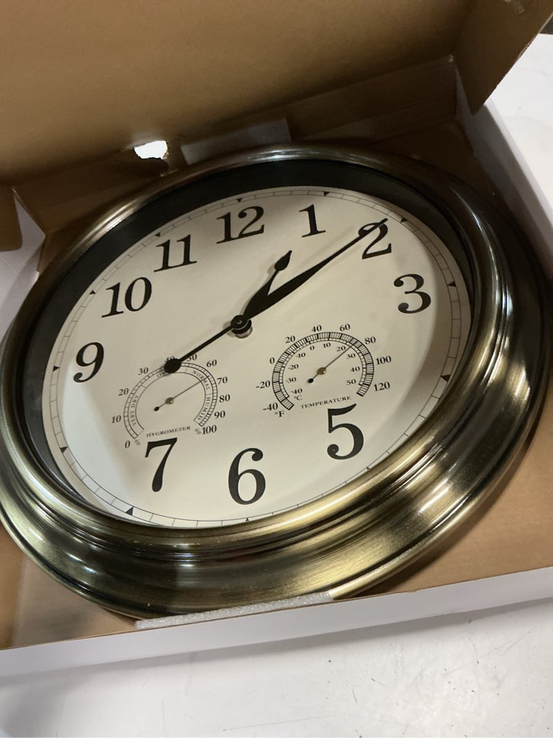 Condition photo showing Good Condition for 16 inch outdoor clocks, metal-frame outdoor clocks waterproof, silent outdoor wall clock for patio pool, bronze