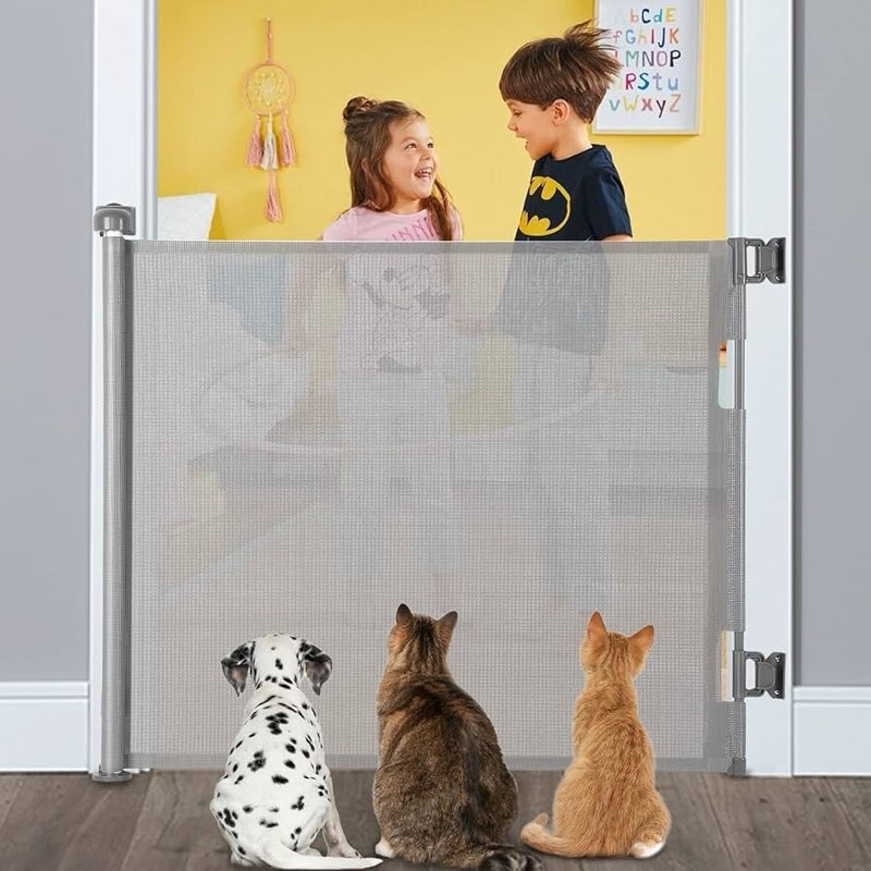 Black Retractable Baby Gate 33" Tall Extends up to 55'' Wide Dog Cat Pet Safety