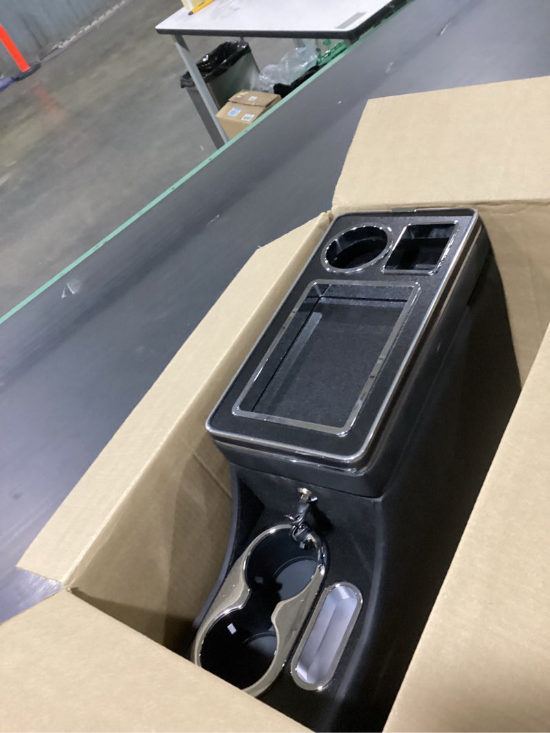 Condition photo showing Good Condition for truck center console organizer between seat for minivans, suvs, middle van bench organizer for floor between the back seat console 18 wheelers locking design with sliding lid design