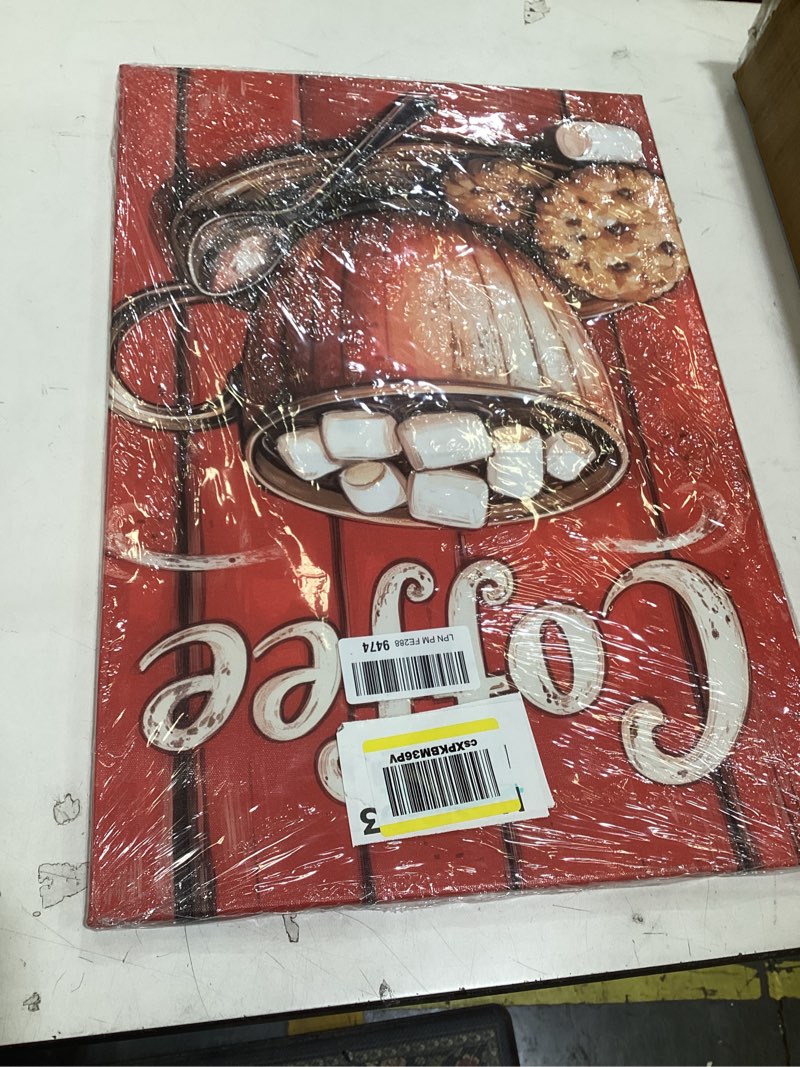 Condition photo showing Good Condition for kitchen canvas wall art farmhouse coffee pictures wall decor black white and red painting prints for coffee shop cafe decor framed(kitchen-1,16l x 24w) kitchen-1 16l x 24w