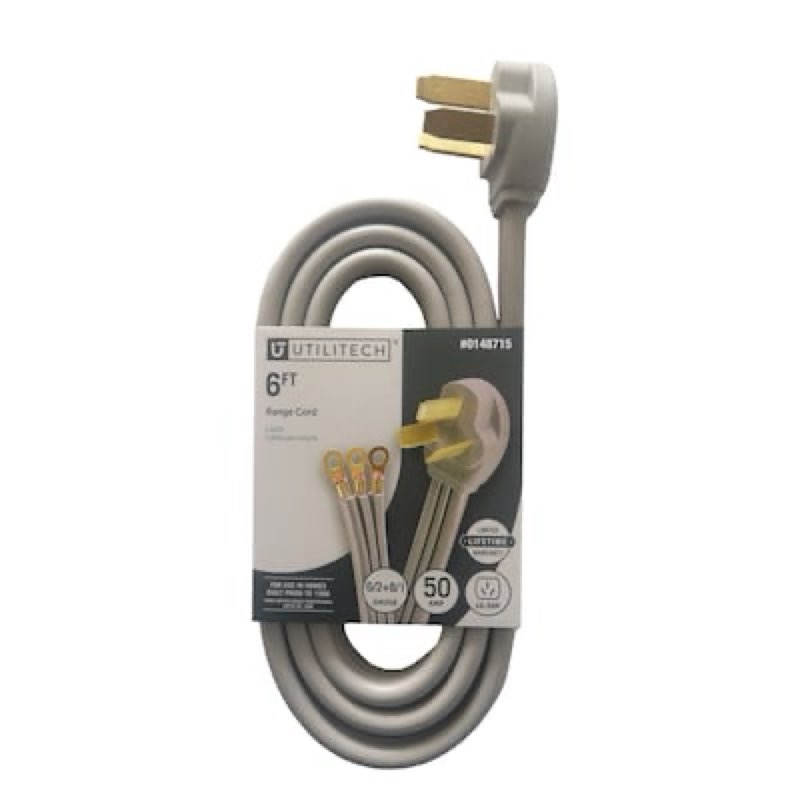 utilitech range cord 6-ft 50 -amp 3 -prong gray range appliance power cord