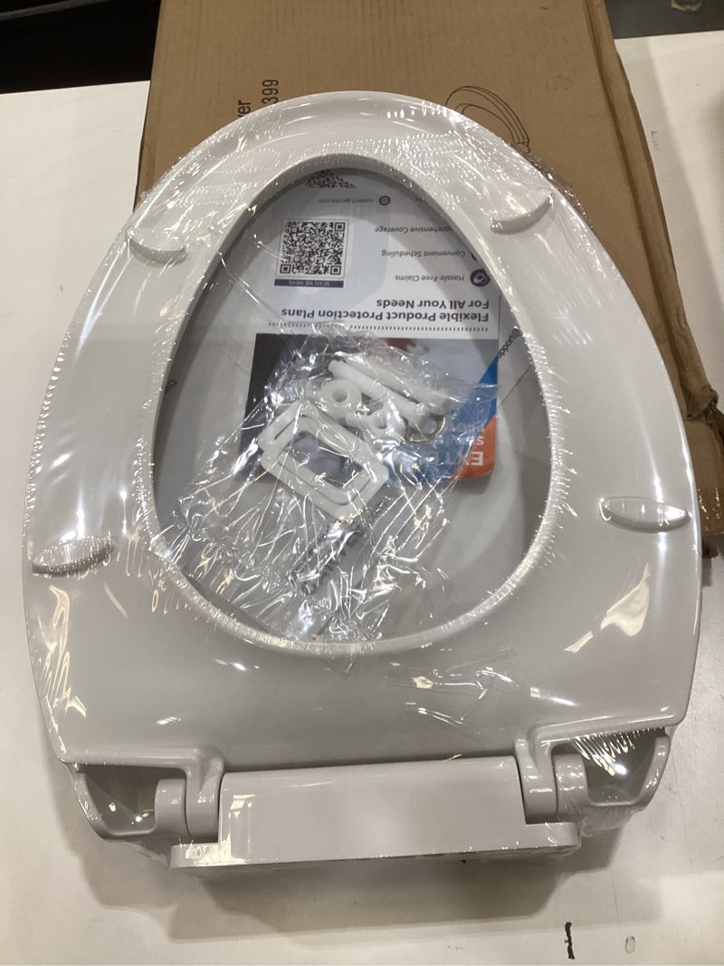 Condition photo showing Good Condition for elongated toilet seat, 18.5” soft/slow close oval (oblong) toilet seat for elongated toilets, no-slam quiet-close lid, easy-to-install & clean, durable never-loosen white plastic seat white elongated(oval)