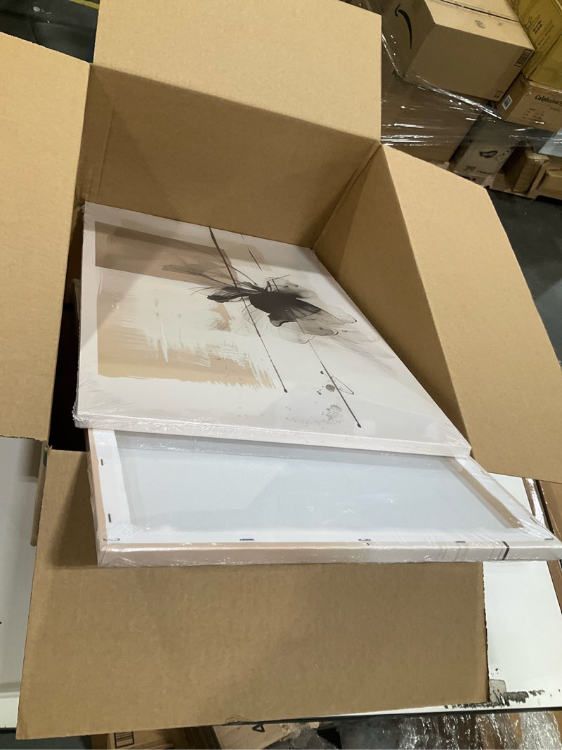 Condition photo showing Good Condition for 2pcs framed neutral abstract canvas wall art floral pictures modern minimalist posters prints beige brown black flower wall decoration for living room bedroom bathroom office 16x24in 24l" x 16w" canvas