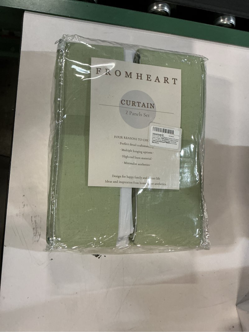 Condition photo showing New/Like New for fromheart Green Linen Pinch Pleated Curtains 40"W x 90"L 2 Panels 100% Blackout Linen Curtains for Living Room Bedroom