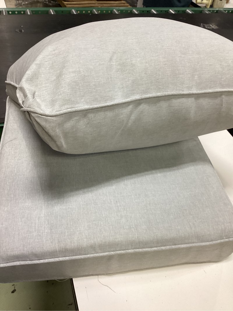 Condition photo showing Good Condition for allen + roth with stainmaster stainmaster 25-in x 25-in 2-piece grey madera linen deep seat patio chair cushion