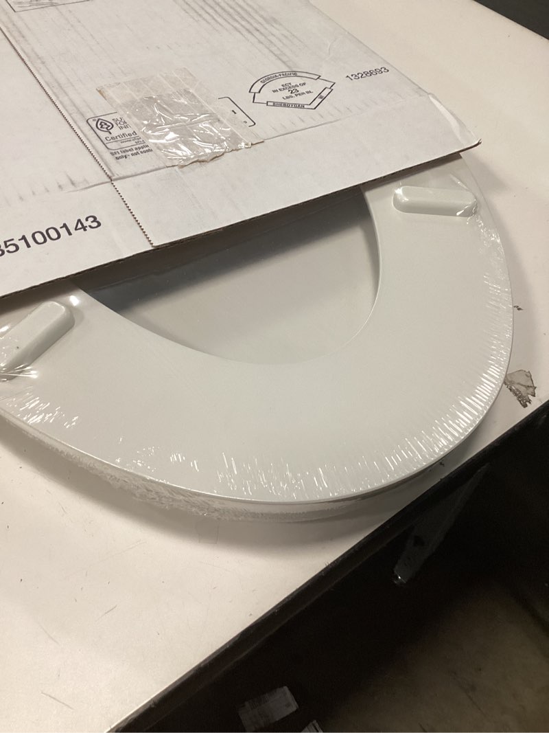 Condition photo showing New/Like New for KOHLER 4647-HW1 Stonewood Toilet Seat Elongated,Wood Toilet Seat, Elongated Toilet Seat for Standard Toilets, Toilet Lid, Honed White Honed White Elongated