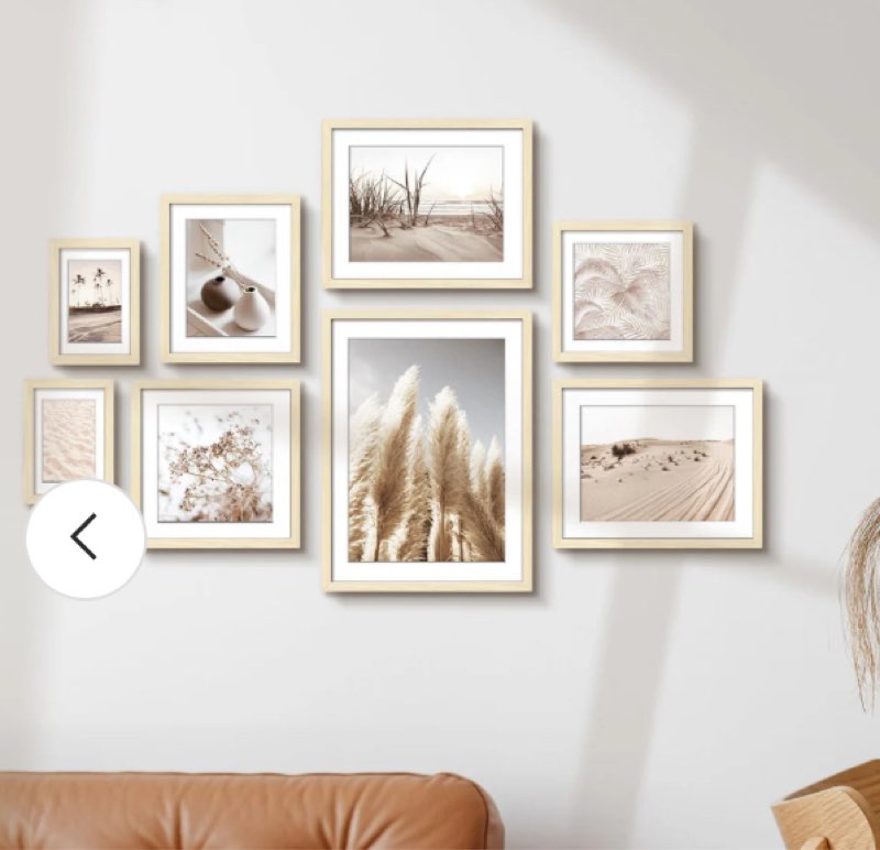 (Incomplete 6 Sets only) Saharan 8 Pack Multi Size Neutral Gallery Wall Art Set