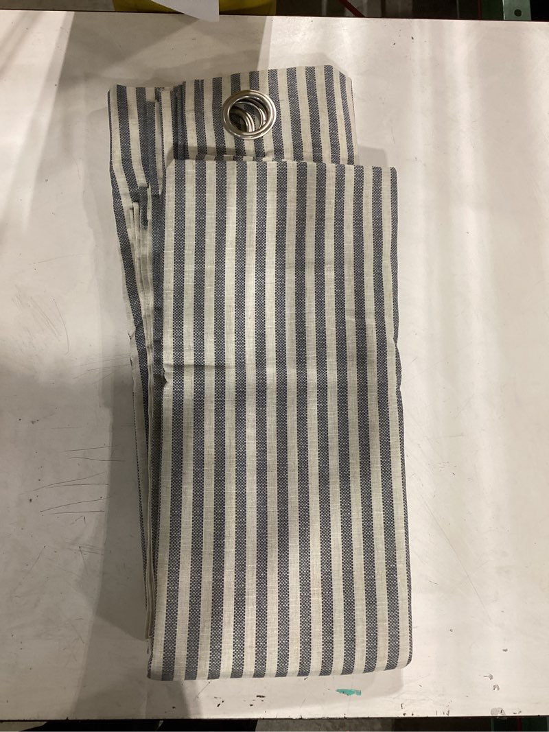 Condition photo showing Good Condition for vangao linen striped curtains for living room bedroom farmhouse tickingstripe light filtering window curtains printed drapes grommet top 2 panels blue w50 x l84 inch 50"w x 84"l (pack of 2) boxter striped| blue on beige