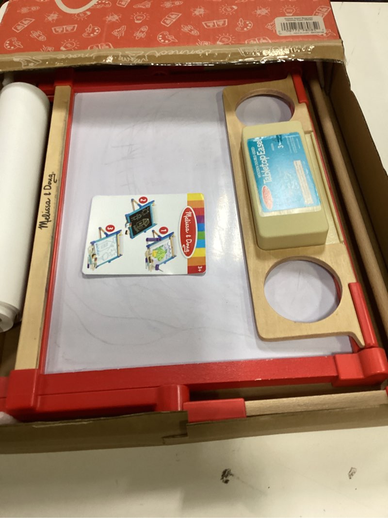 Condition photo showing Good Condition for (different colors ) melissa & doug deluxe double-sided tabletop easel, arts & crafts, 42 pieces, 17.5” h x 20.75” w x 2.75” l, great gift for girls and boys 3, 4, 5 year olds and up