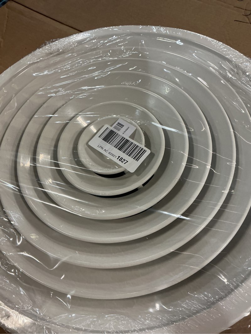 Condition photo showing As Is for repa market 14 inch (neck) round aluminum ceiling diffuser/white powder coated hvac vent cover/multi-directional air distribution/supply & exhaust airflow for industrial & home ventilation diffuser - aluminum ø 14" neck