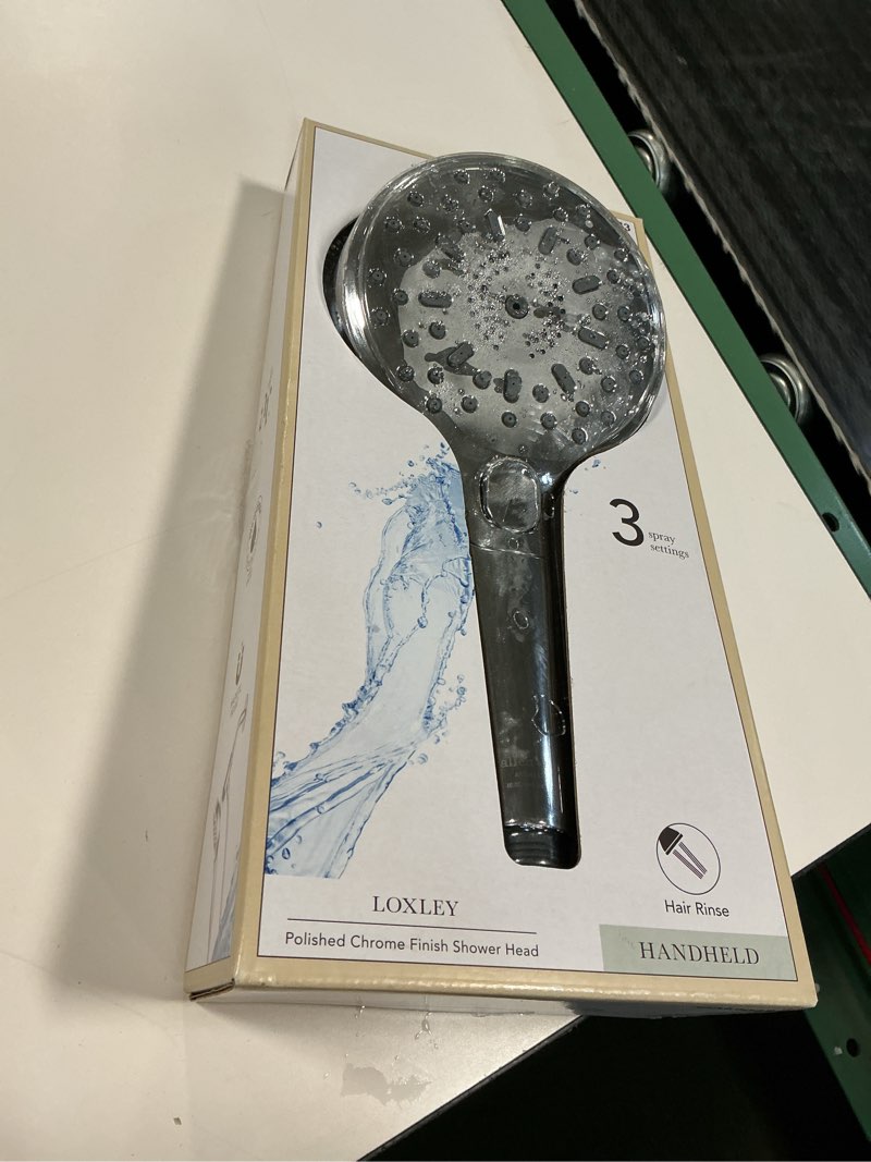 Condition photo showing As Is for allen + roth Nevis 6 -Spray Chrome 4-in Round Handheld Shower Head 1.8 GPM