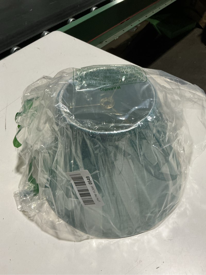 Condition photo showing As Is for aspen creative 32078, transitional empire shape spider construction lamp shade, teal, 6" top x 12" bottom x 9" slant height