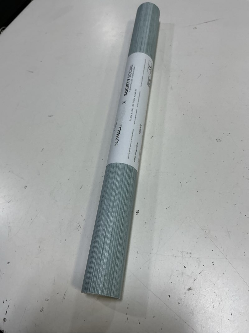 Condition photo showing Good Condition for nuwallpaper x society social classic faux grasscloth peel and stick wallpaper, sky blue sky blue wallpaper