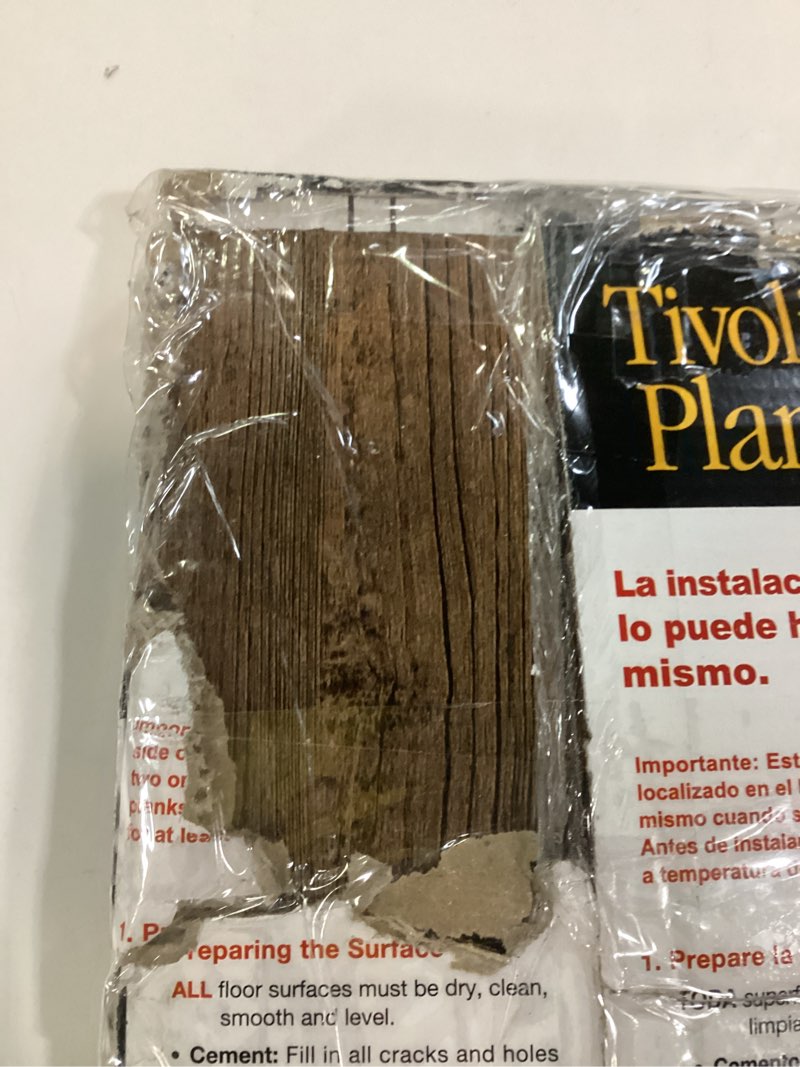 Condition photo showing As Is for tivoli ii self adhesive vinyl floor planks, 10 pack - 6" x 36", mahogany - peel & stick, diy flooring - natural wood grain feel for kitchen, dining room & bedrooms by achim home decor