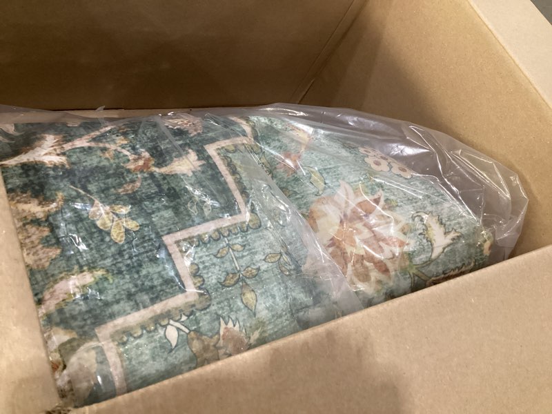 Condition photo showing As Is for Area Rug for Living Room - Indoor Machine Washable Vintage Rug for Bedroom Dinning Room Floor - Soft Floral Carpet Non-Slip Backing Low-Pile Rugs Office (Forest Green, 8' × 10') Forest Green 8' x 10' (Rectangular)