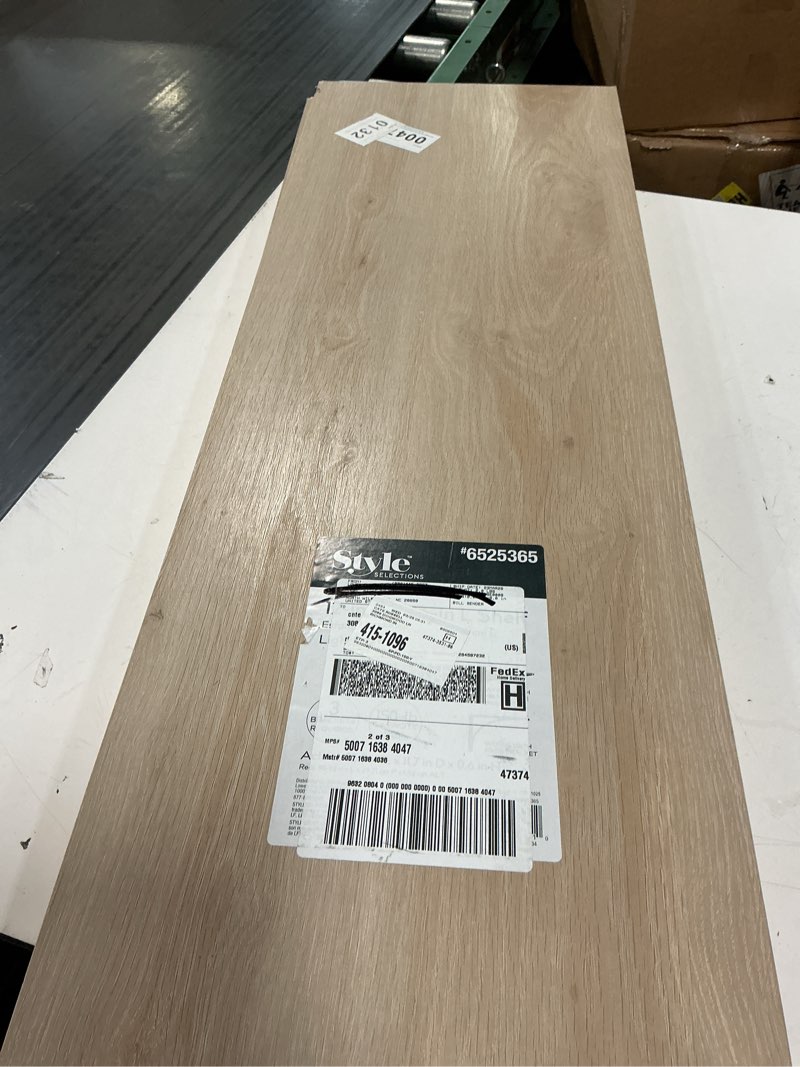 Condition photo showing As Is for 3 psc style selections 35.8-inches l x 11.7-inches d x 0.6-inches h light wood mdf rectangular shelf board