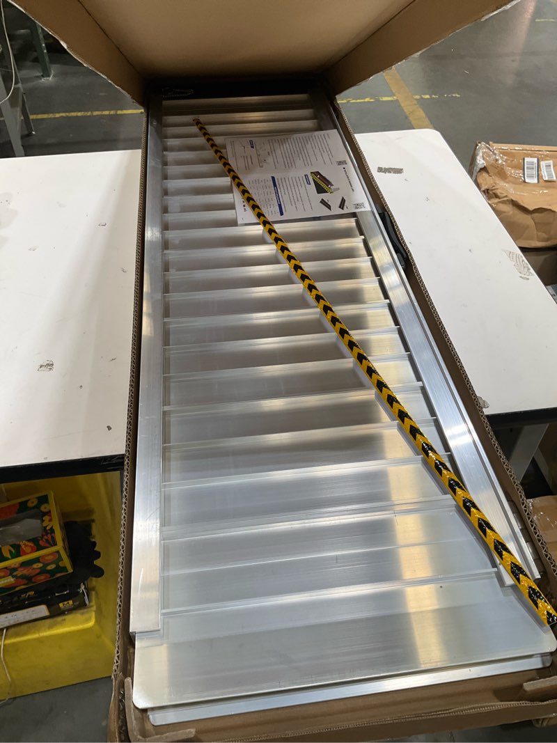Condition photo showing Good Condition for 4ft portable aluminum wheelchair ramp for home, 800 lb capacity | non-skid surface, protective side rails, carry handle, universal mobility scooter compatibility, compact foldable storage matte non -slip surface 4ft(applicable height4"-12")