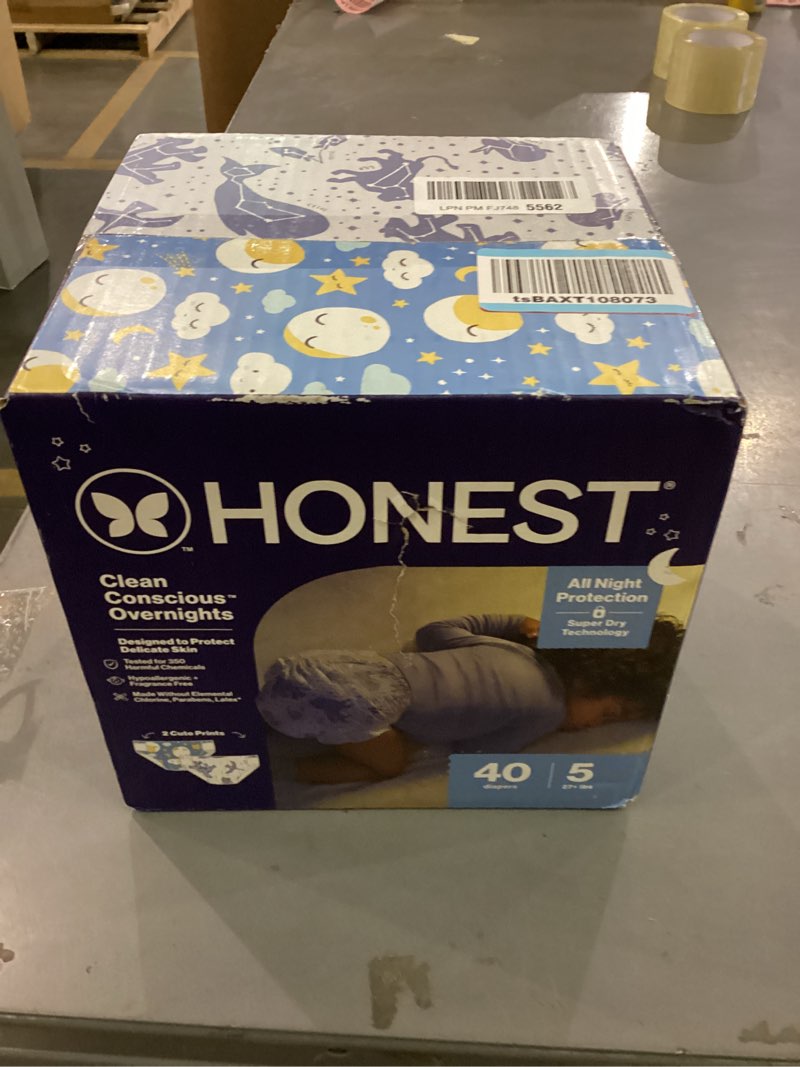 Condition photo showing Good Condition for Clean Conscious™ Overnight Diapers | Up to 12 Hours of Protection | Hypoallergenic + Fragrance Free | Cozy Cloud + Star Signs | Size 6, 34 Count Club Box Size 6 34