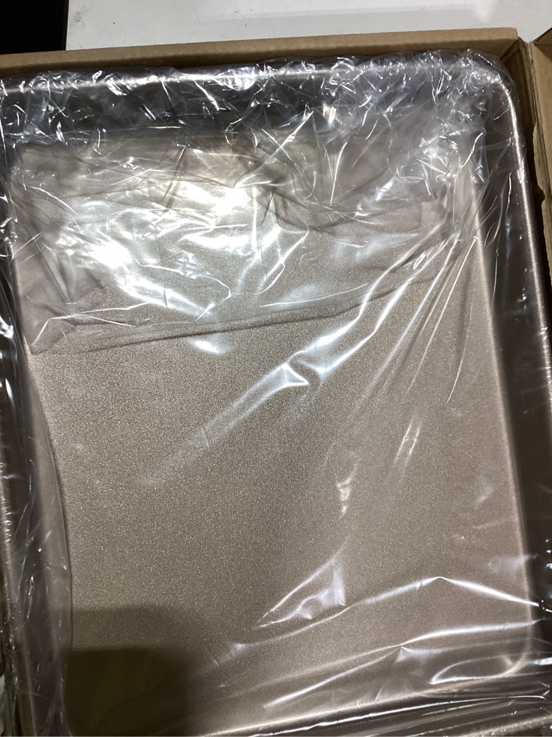 Condition photo showing As Is for 11 inch baking sheets pan nonstick set of 2, walooza cookie sheet replacement toaster oven tray?deep size 1 inch bakeware, non toxic & heavy duty & easy clean 11 x 9 x 1 inch champagne gold