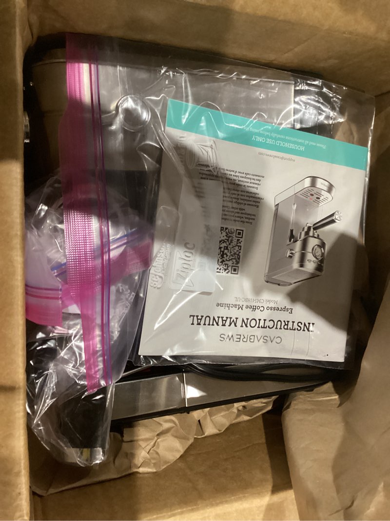 Condition photo showing As Is for CASABREWS CM5418 Espresso Machine 20 Bar, Compact Espresso Maker with Steam Milk Frother, Stainless Steel Coffee Machine with 34oz Removable Water Tank for Cappuccino, Gift for Women or Men, Silver A-Silver Button