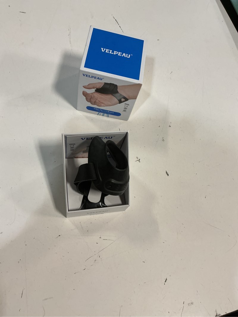 Condition photo showing Good Condition for velpeau flexible cmc thumb brace - soft rubber thumb splint for arthritis pain and support, comfort cool thumb cmc restriction splint, thumb stabilizer for cmc joint for women and men (left hand - l) large black,left hand