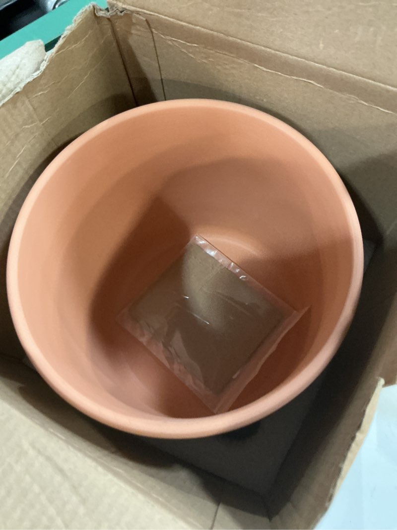 Condition photo showing As Is for (incomplete  missing one piece)  d'vine dev small 6 inch terracotta plant pot with drainage hole and saucer, round cylinder planter pot for indoor plants, 40-x-a-3 1 small 6 inch