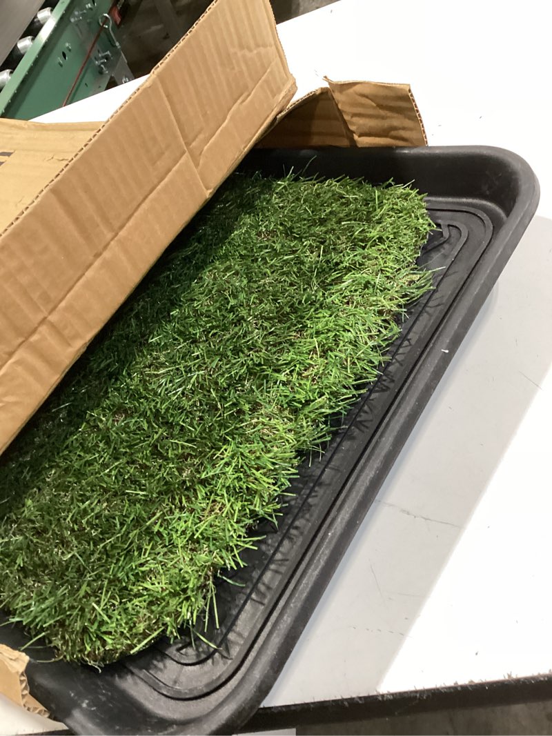 Condition photo showing Good Condition for ottomanson artificial grass puppy potty training pad with tray, 15" x 30" reusable pee pad for small pets and dogs black tray/grass 1'3" x 2'6" (pet)