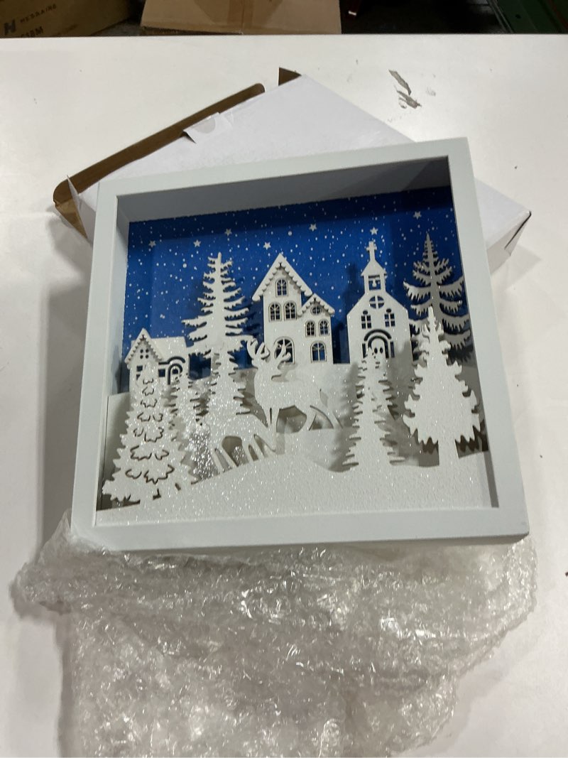 Lighted Christmas Tabletop Decorations,Supergorea,LED Wooden Christmas Photo Frame Table Decor, Wood Craft Xmas Tree and Deer Light 2AA Battery Powered 9.7 inch for Xmas Home Decoration(Indoor)