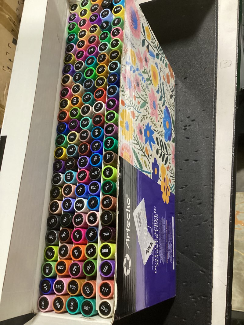 Condition photo showing Good Condition for artecho acrylic paint markers 120 colors, acrylic paint pens with brush tip and fine tip for stone, rock painting, paper, pumpkin, wood, egg, canvas, ceramic, fabric, leather, glass, diy crafts