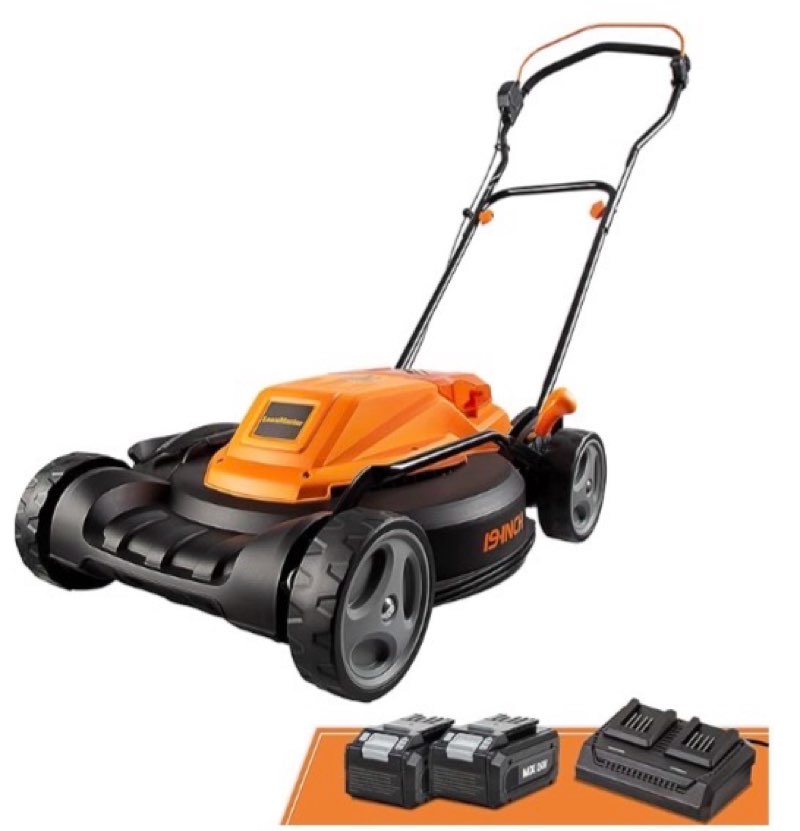 used)))) lawnmaster clmf4819x 19-inch brushless cordless lawn mower with 2x24v max 4.0ah battery and a dual charger 6 cutting position