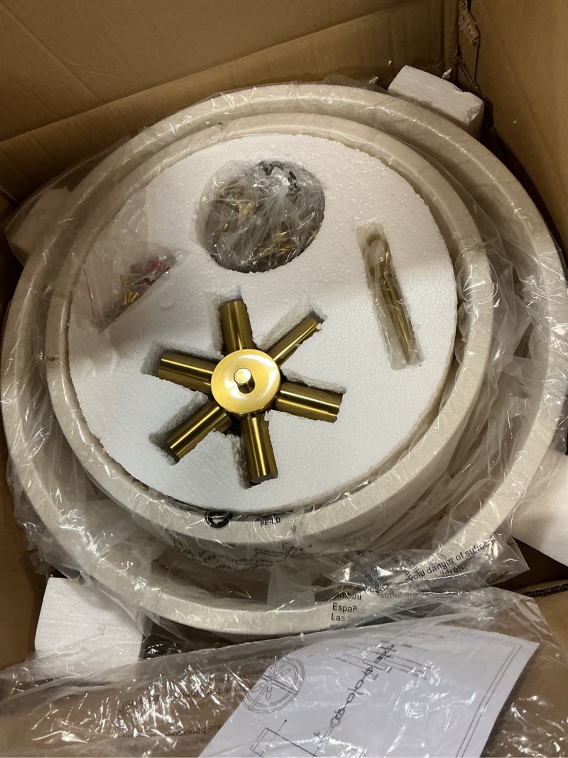 Condition photo showing New/Like New for 20”Hand Woven Rattan Chandelier Boho Pendant Light Adjustable Coastal Pendant Light for Kitchen Island Dining Living Room, White, UL Listed A-White