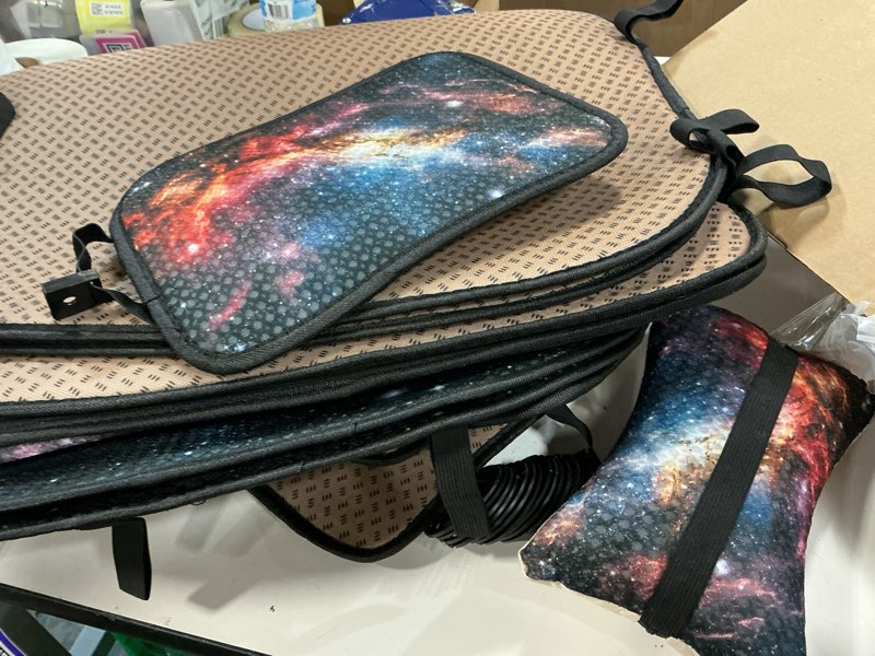 Condition photo showing Good Condition for car seat covers set,5-seat full set with headrest,starry sky vintage bohemian floral pattern honeycomb knit fabric,breathable&all-season universal automotive seat protectors starry sky 5-seat