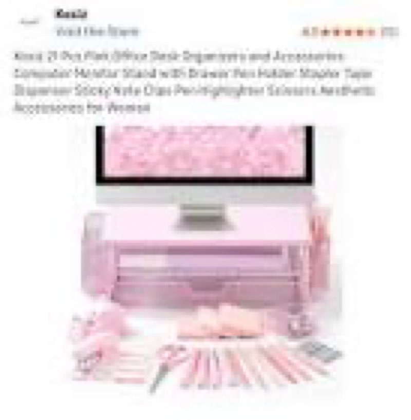 kosiz 21 pcs pink office desk organizers and accessories computer monitor stand with drawer pen holder stapler tape dispenser sticky note clips pen highlighter scissors aesthetic accessories for woman