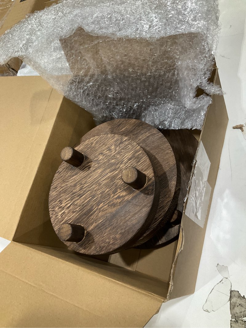 Condition photo showing Good Condition for geetery 4 pcs wooden risers for display wood pedestal stand mini tray stand round wooden pedestal holder rustic riser for decor tiered tray decor home kitchen, 5/6/7/8 inch(brown)
