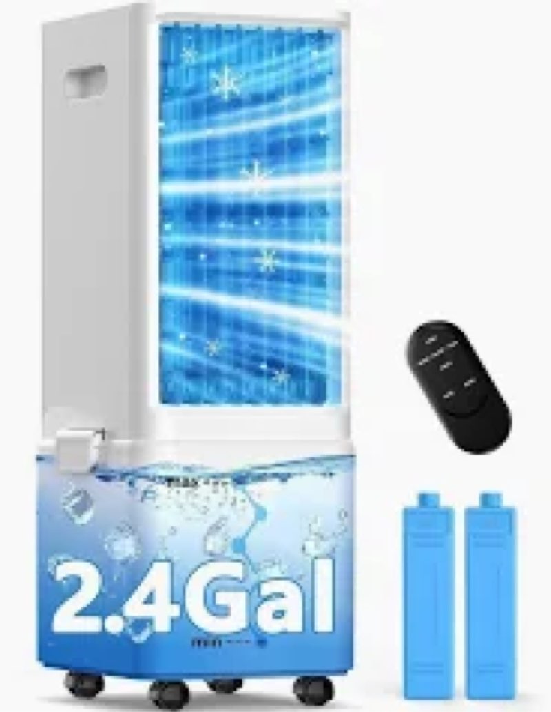 Windowless Air Conditioner w/ 4 Modes & 3 Speeds, Waterless Alert, 2.4-Gal Tank for 20H Cooling, 12H Timer, 20FT Remote, 70° Auto Swing Evaporative Air Cooler, Portable AC Unit for Bedroom