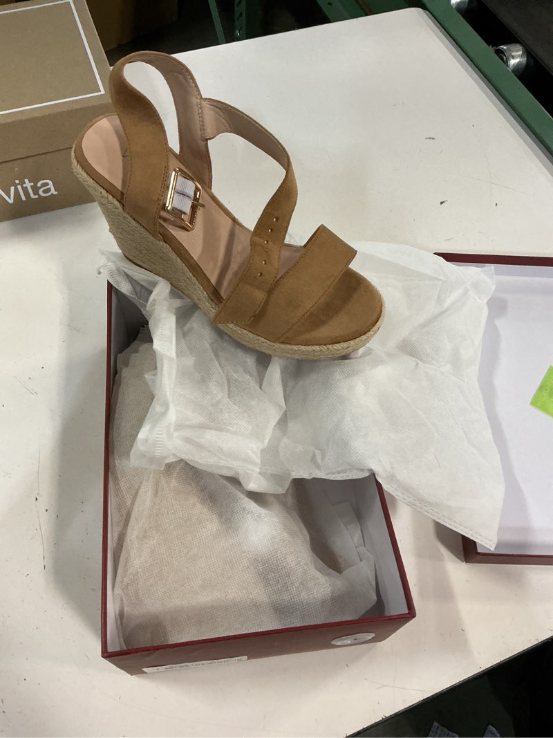 Condition photo showing New/Like New for vicki·vicki women's platform sandals wedge ankle strap open toe sandals 7 khaki-1#