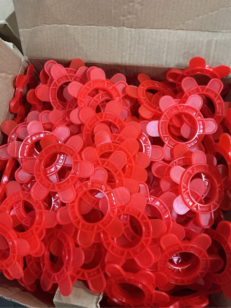 Condition photo showing New/Like New for 400 pcs 6-in-1 hexagon tile spacers 1–5mm reusable large 2.64 inch plastic tile leveling shims, colour coded gap clips for wall & floor tiling, fast removal (red ) 400