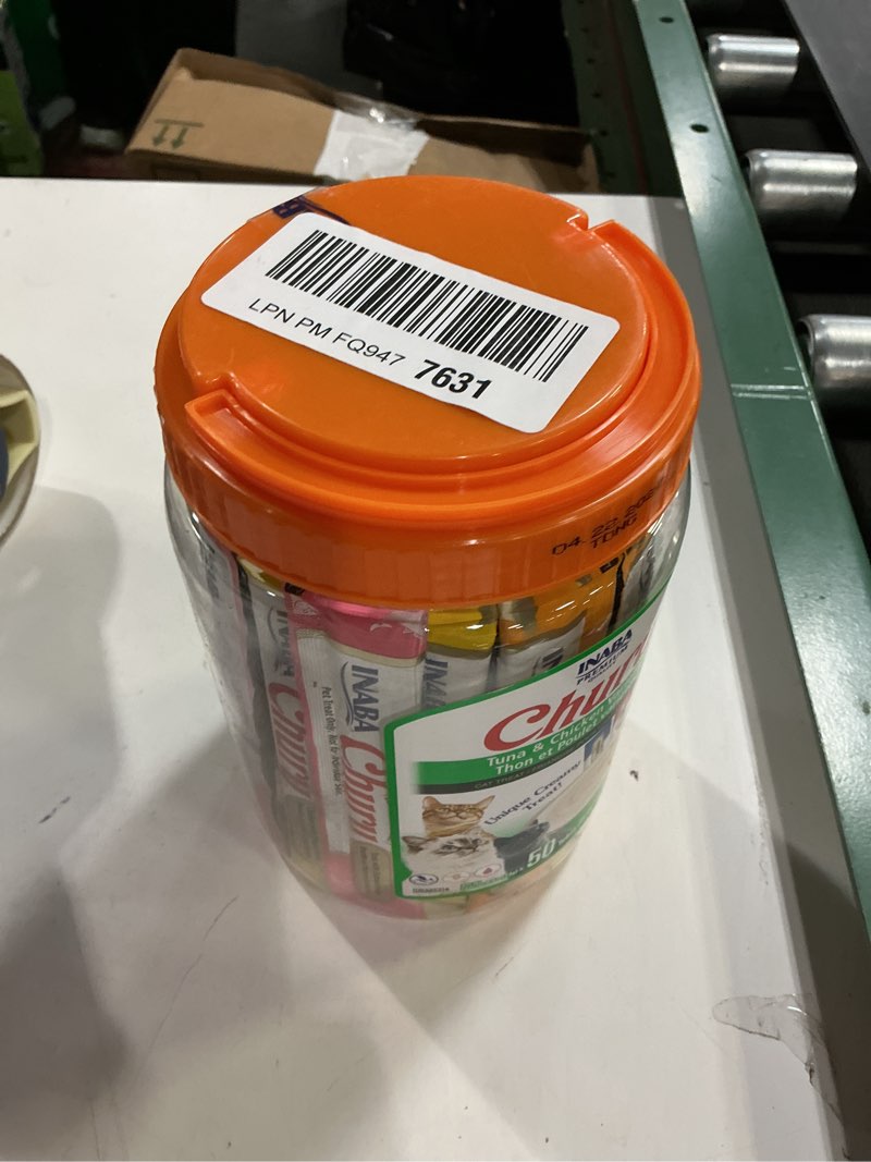 Condition photo showing New/Like New for  04/22/27 INABA Churu Cat Treats, Grain-Free, Lickable, Squeezable Creamy Purée Cat Treat/Topper with Vitamin E & Taurine, 0.5 Ounces Each Tube, 50 Tubes, Tuna & Chicken Variety Tuna and Chicken Variety 0.5 Ounce (Pack of 50)