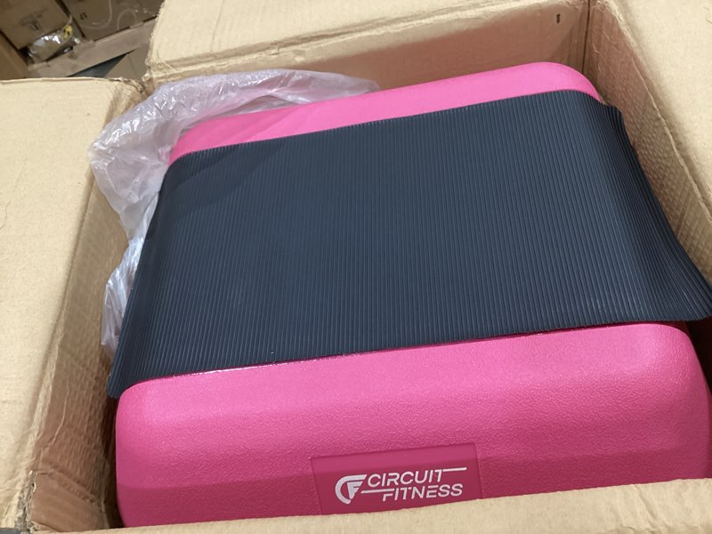 Condition photo showing Good Condition for circuit fitness by marcy 16 x 16 inches adjustable height aerobic step platform with adjustable risers, non-slip rubber surface, home exercise fitness training, multiple color options american pink - 4 risers
