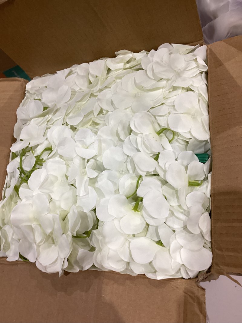 Condition photo showing As Is for 65pcs white hydrangea artificial flowers bulk?realistic silk fake flowers with stems?faux hydrangea flowers for wedding home decor centerpieces living room garden party baby shower decoration 65 pcs white