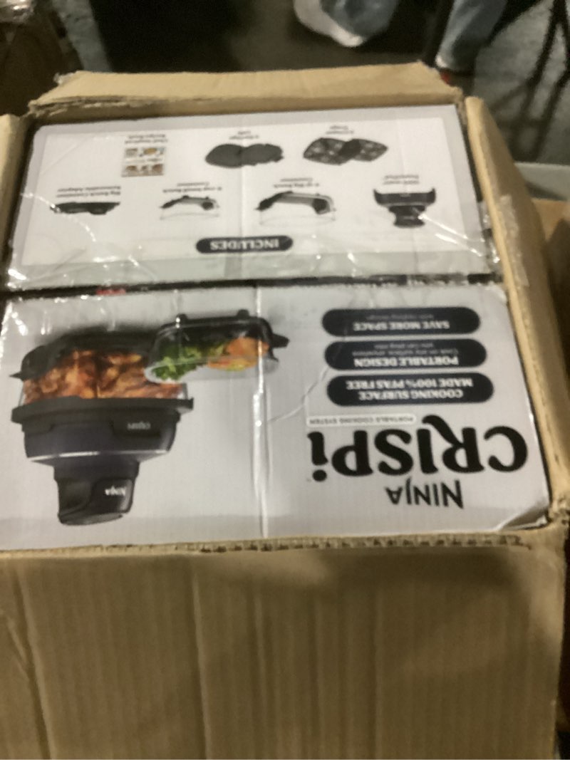 Condition photo showing New/Like New for ninja crispi 4-in-1 glass air fryer | 450°f | non-toxic | 4qt & 6-cup glass containers w/lids | microwave, freezer, dishwasher safe | max crisp, air fry, bake, recrisp | cyberspace gray, fn101gy cyberspace gray 4 qt