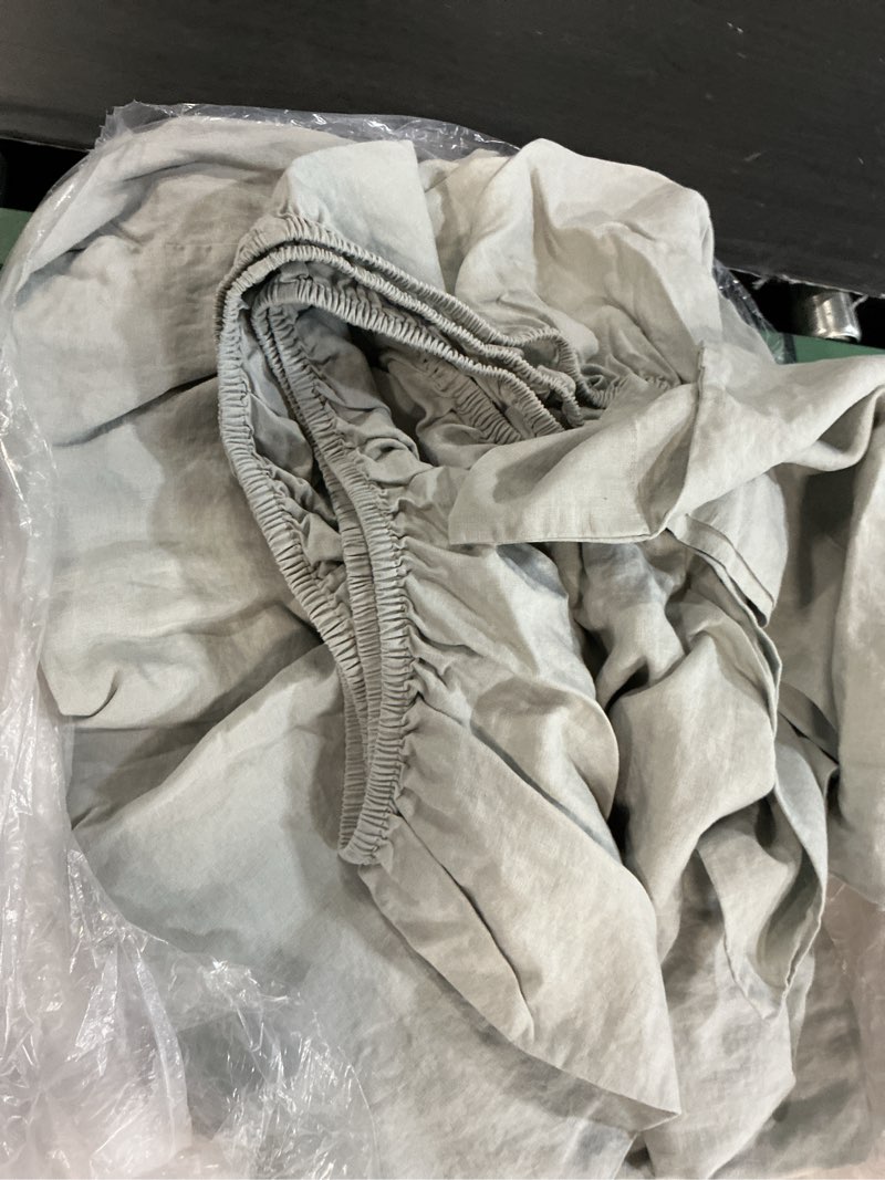 Condition photo showing As Is for quince european linen sheet set color is mist size king